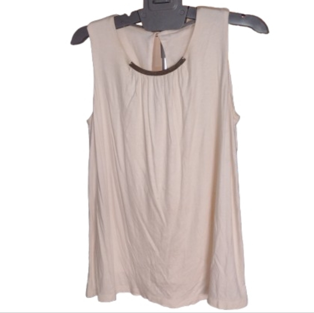 Excellent Condition Beige Blouse Small Gold‎ Accent Lined Cotton‑Look